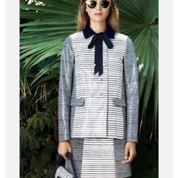 Tory Burch Piper Leather Snakeskin Effect Striped Jacket $1095 Size 2 - Picture 3 of 12